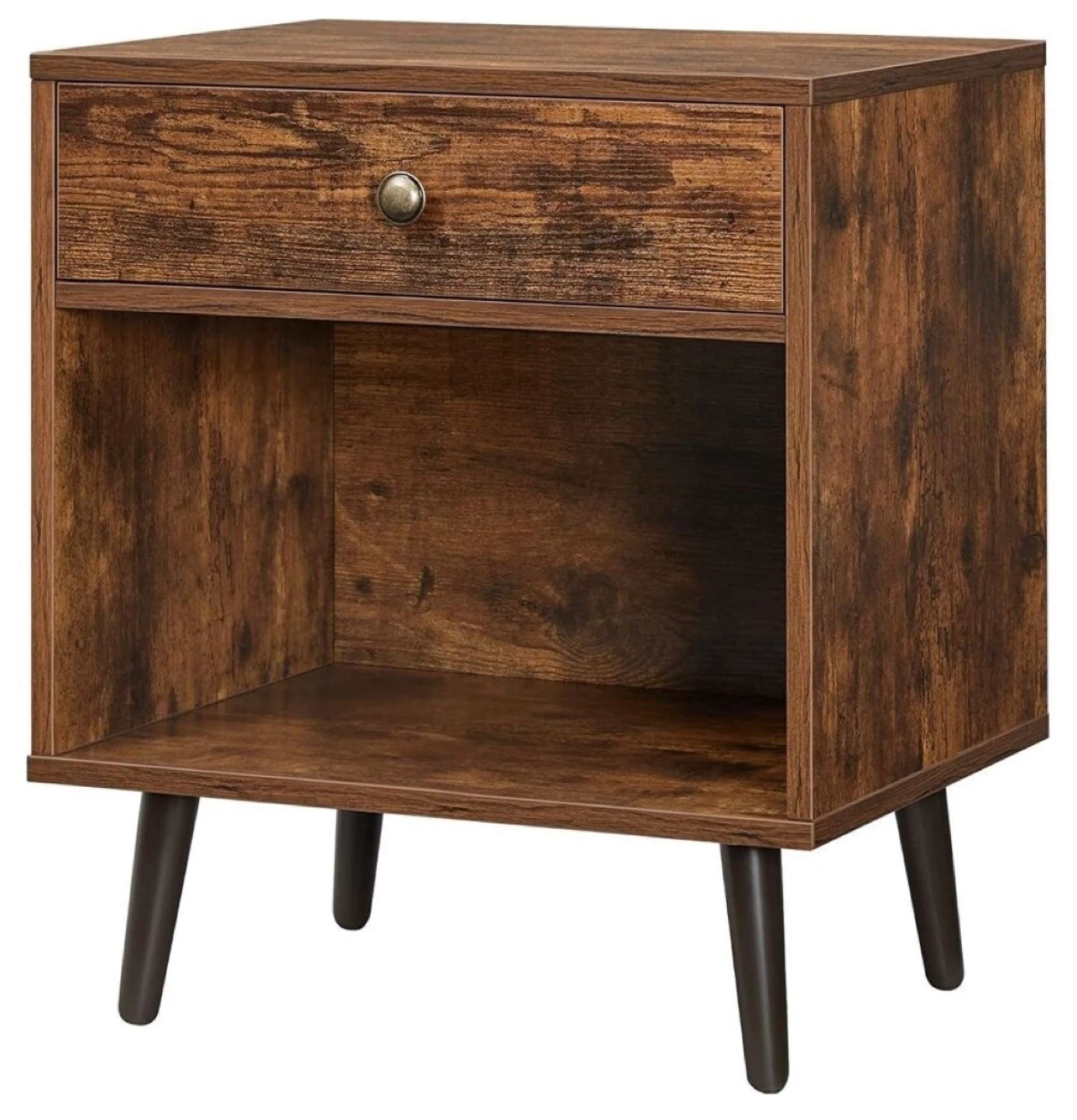 Brown Wood Nightstand with Drawer