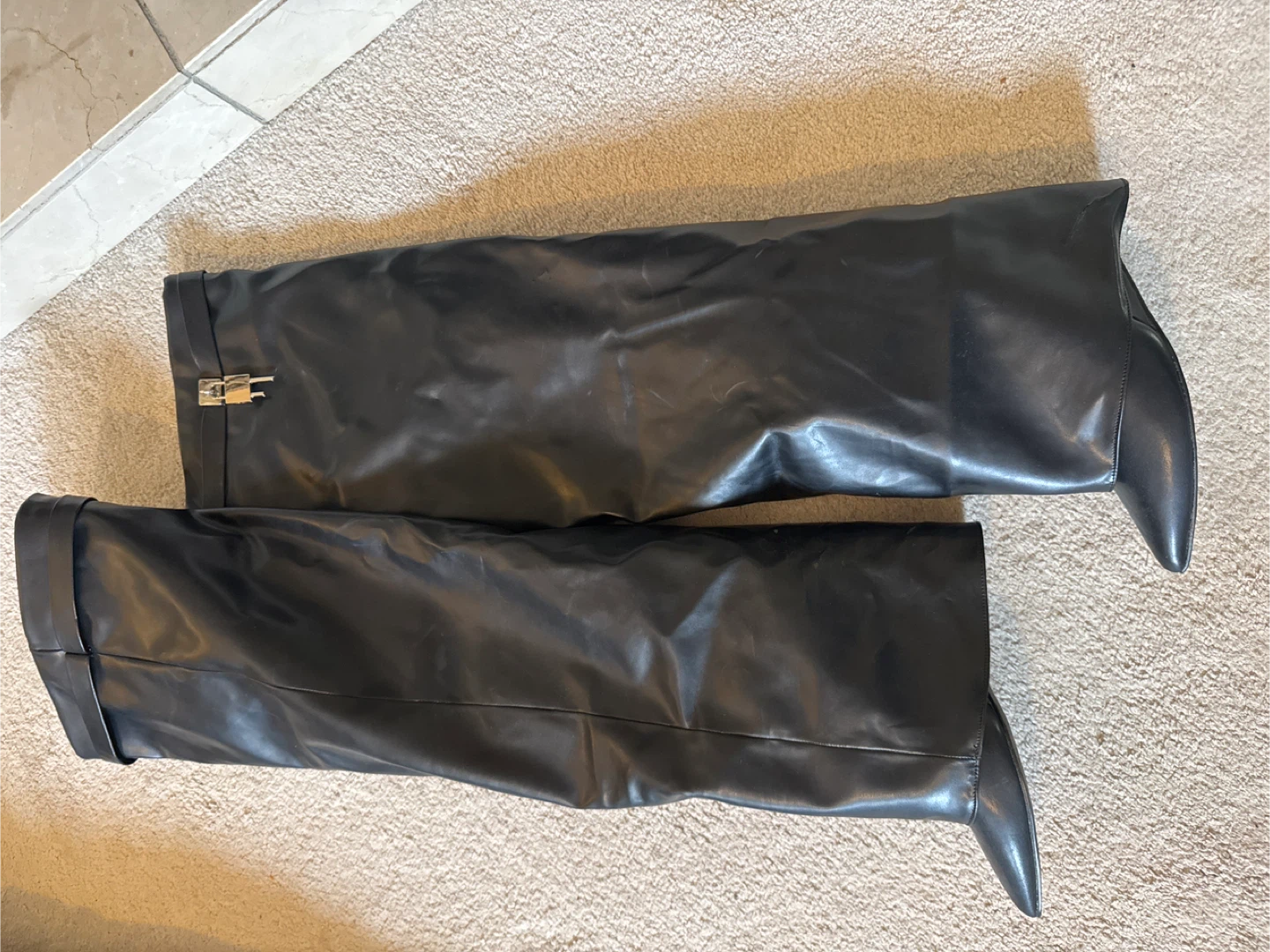 Black Leather Thigh High Boots - Size 8