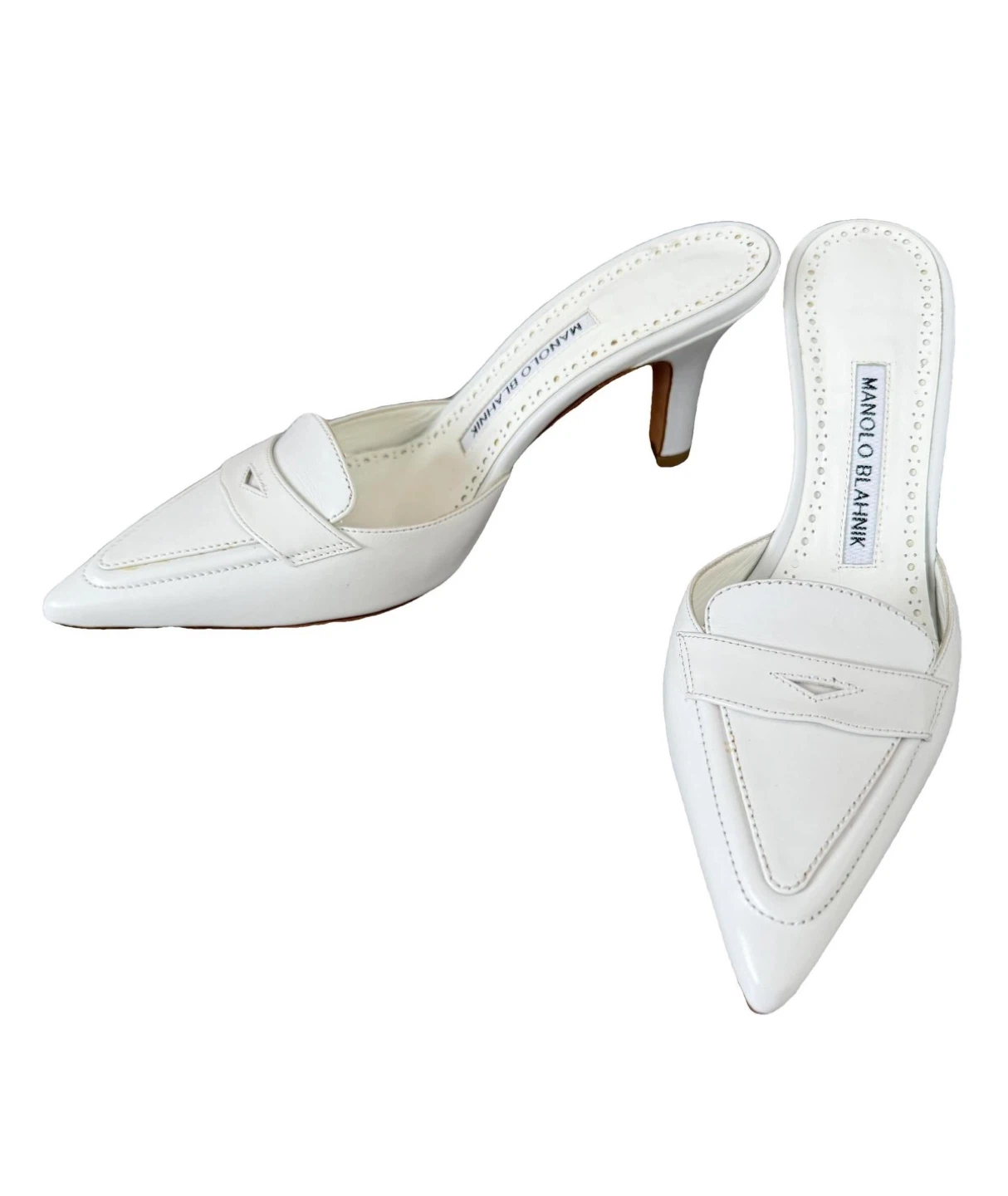 🆕 Manolo Blahnik White Leather Mules 37