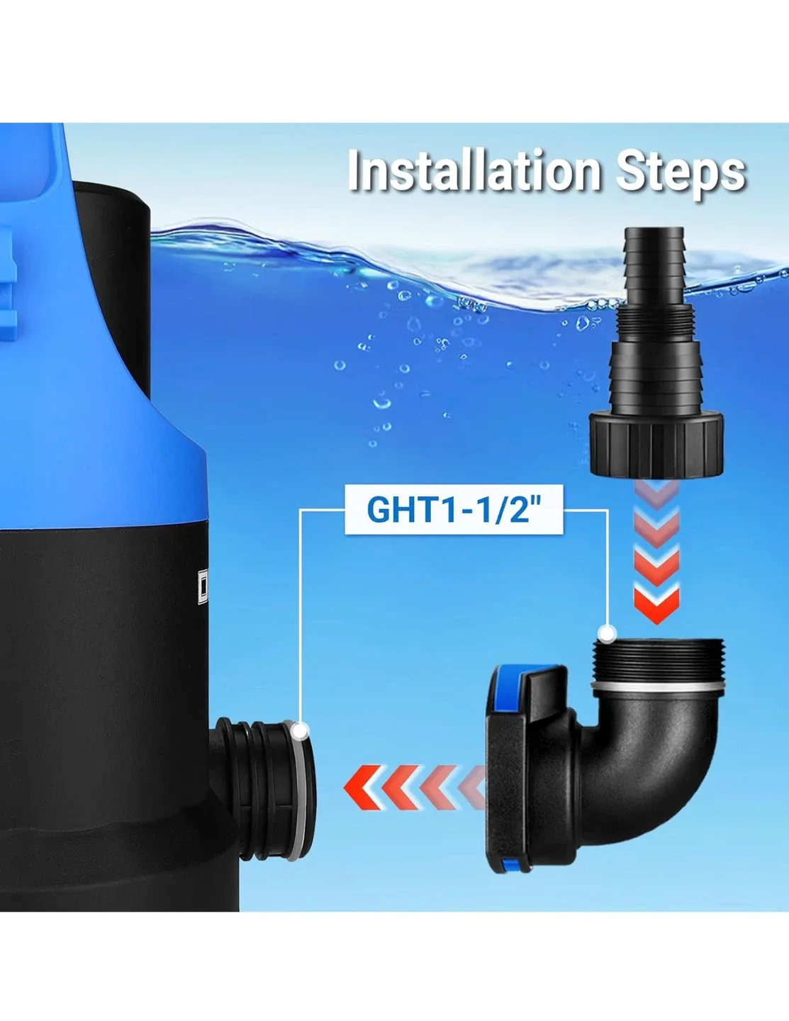 DEKO 1HP 4500 GPH Submersible Water Pump image indicator(3)
