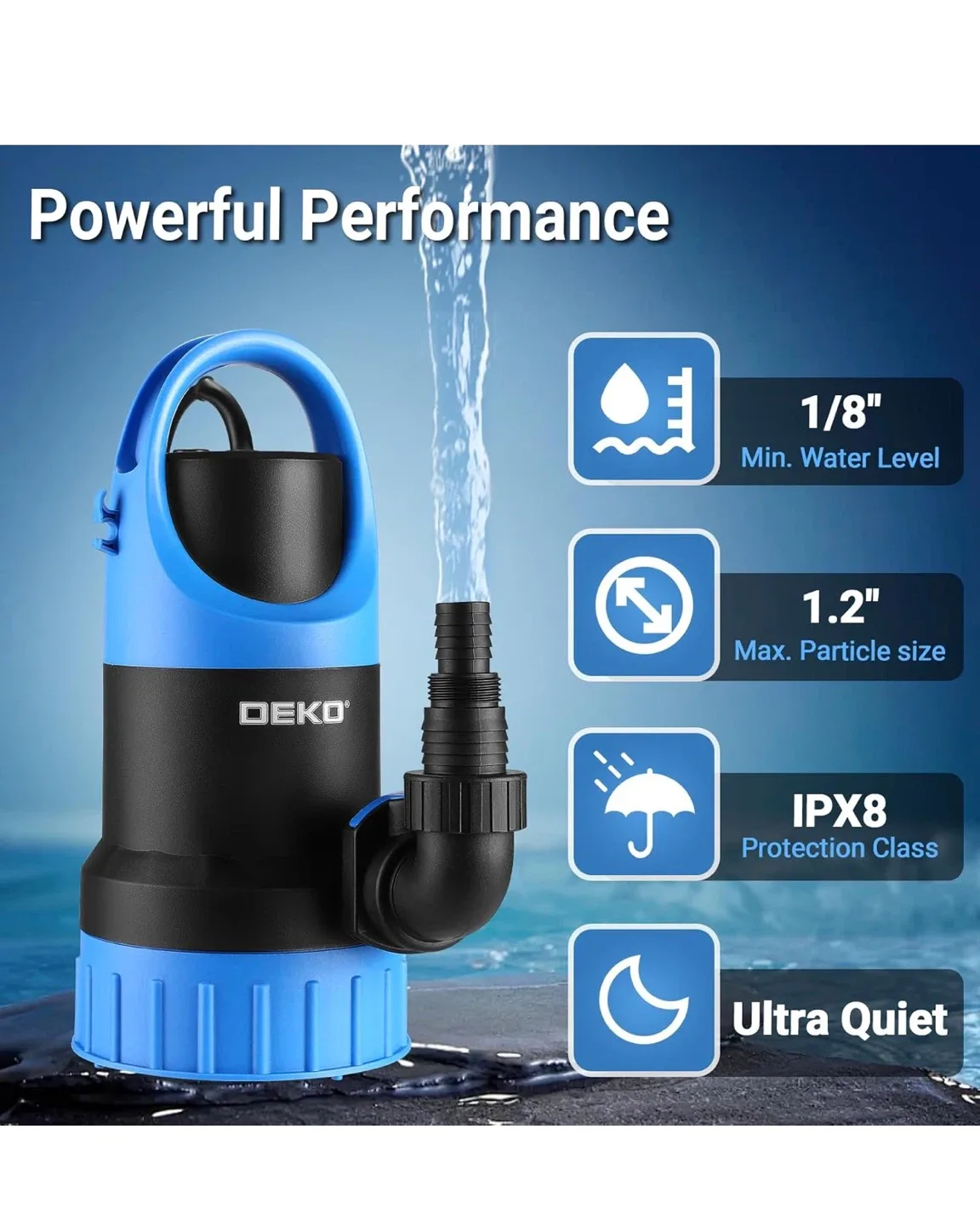 DEKO 1HP 4500 GPH Submersible Water Pump image indicator(7)