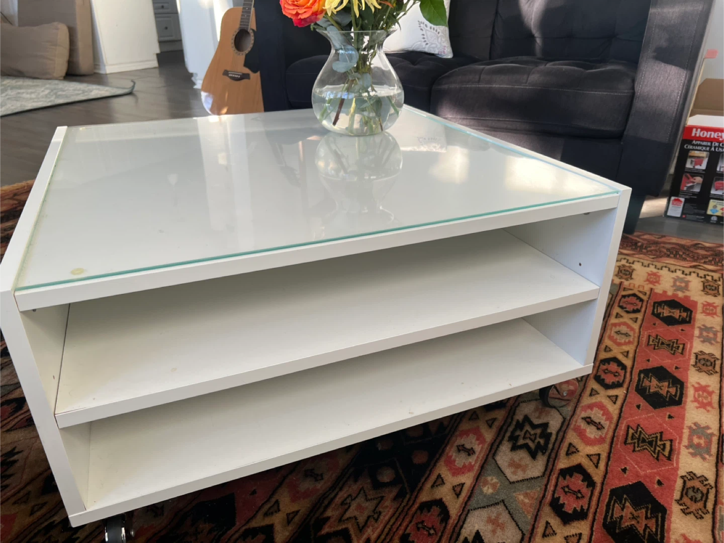 White Coffee Table with Glass Top - photo 2