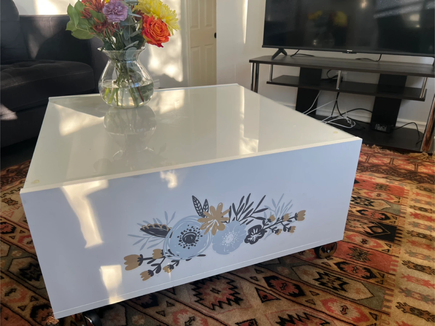 White Coffee Table with Glass Top