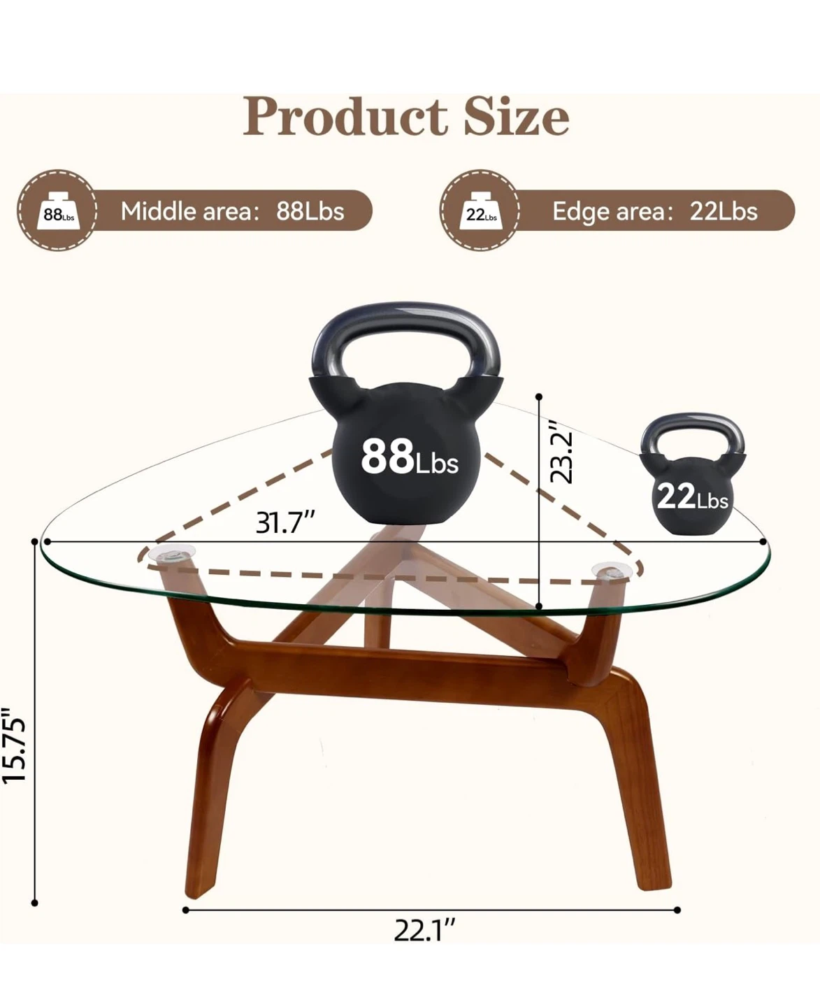 Triangle Glass Coffee Table w/ Wood Legs - photo 2