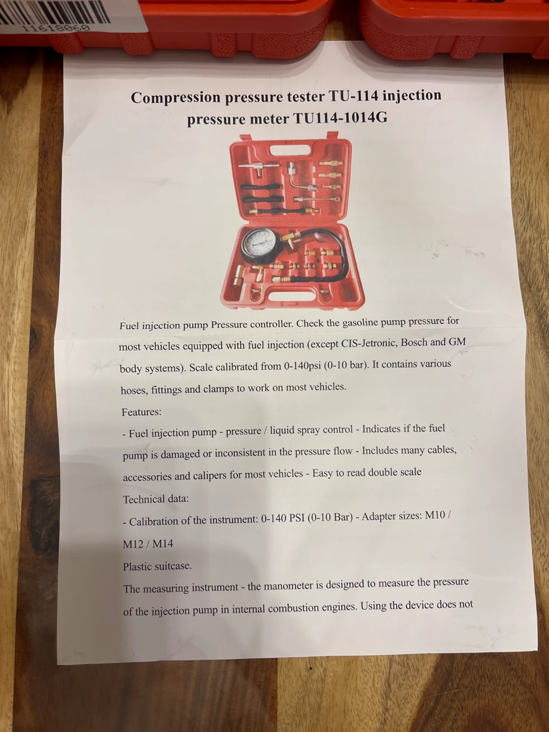 TU-114 Injection Pressure Tester Kit (NEW) - photo 3