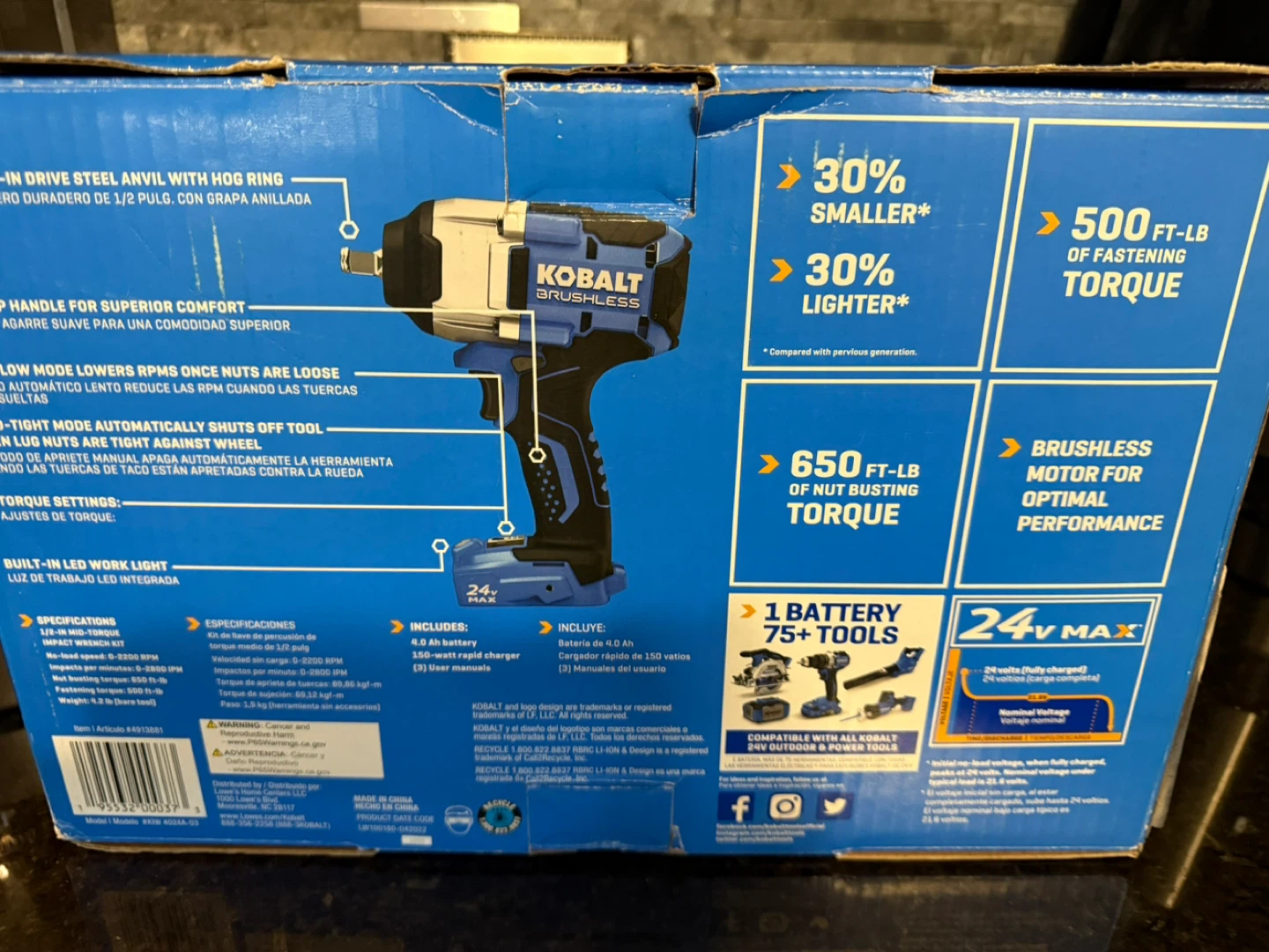 Kobalt 24v MAX 1/2-in Impact Wrench Kit - photo 2