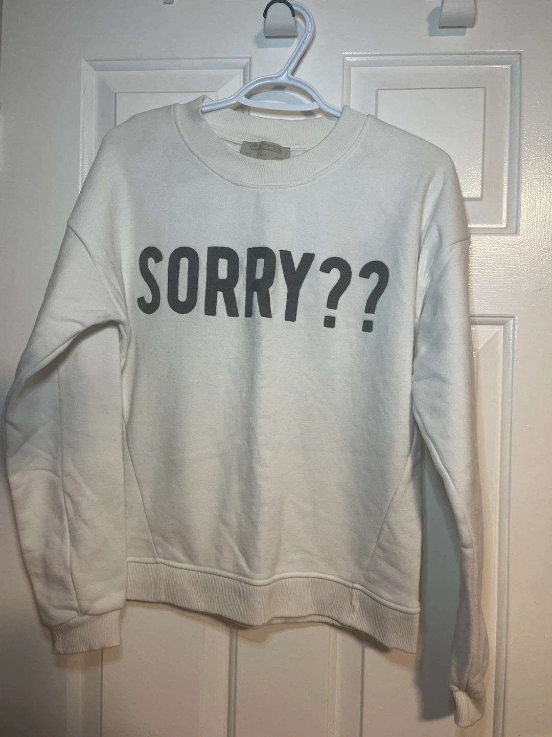 Zara Trafaluc 'Sorry??' White Sweatshirt - Size S
