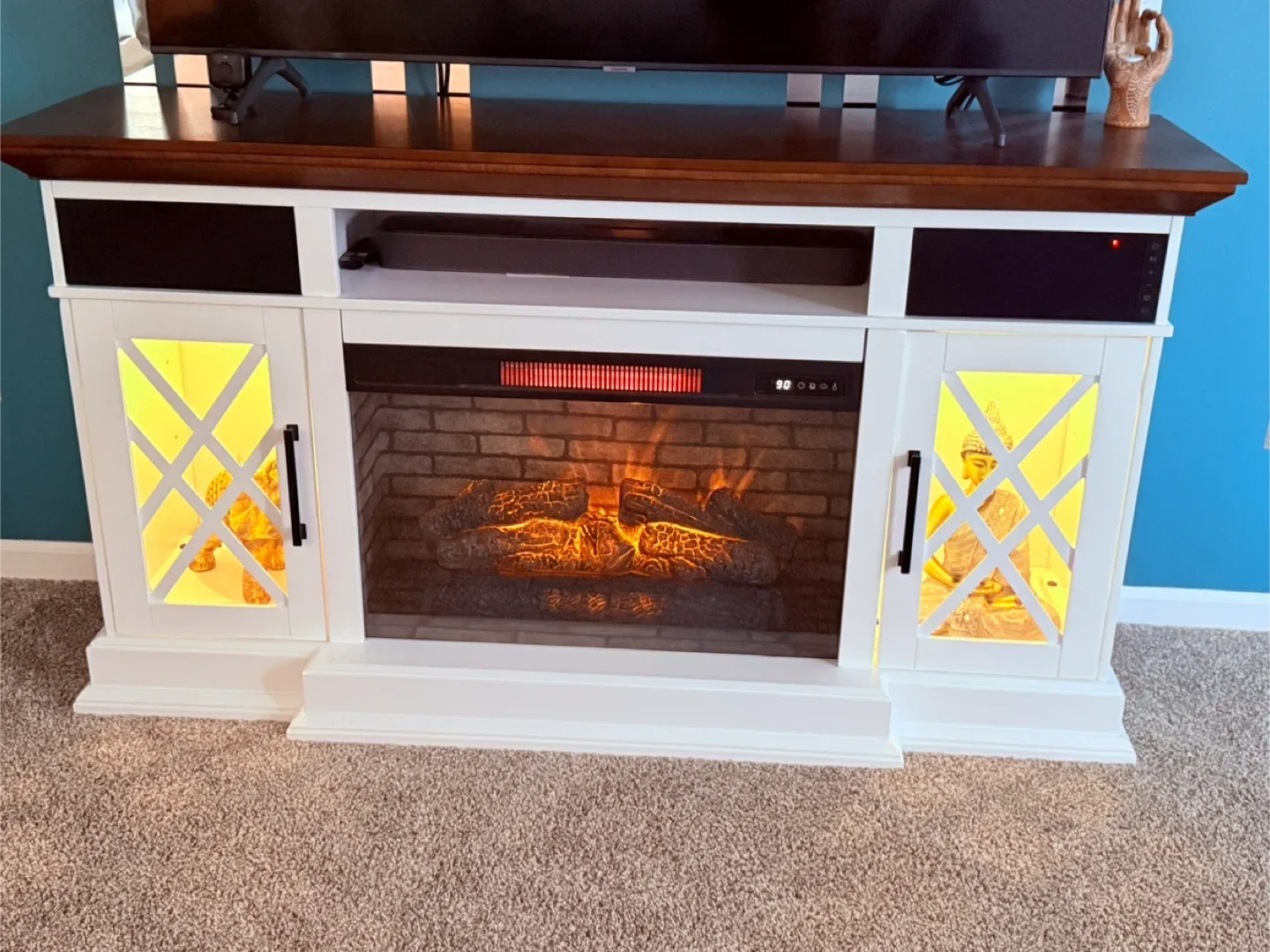 White Electric Fireplace with sound system TV unit thumbnail