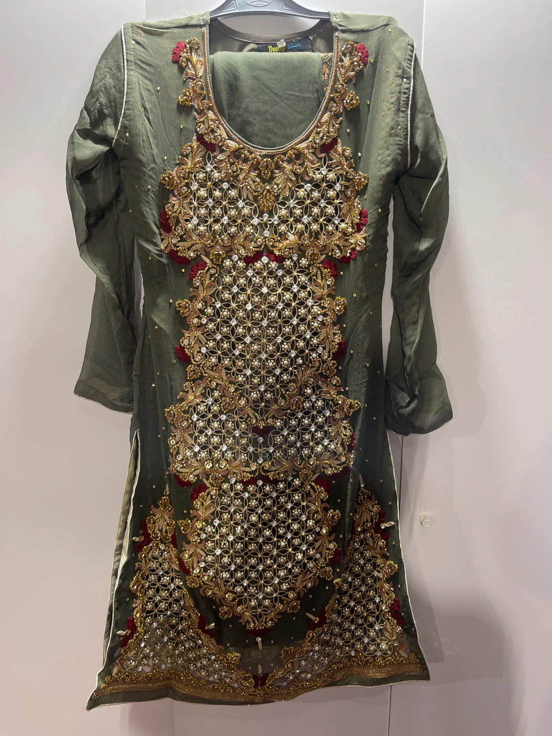 Embroidered Olive Green Pakistani Dress