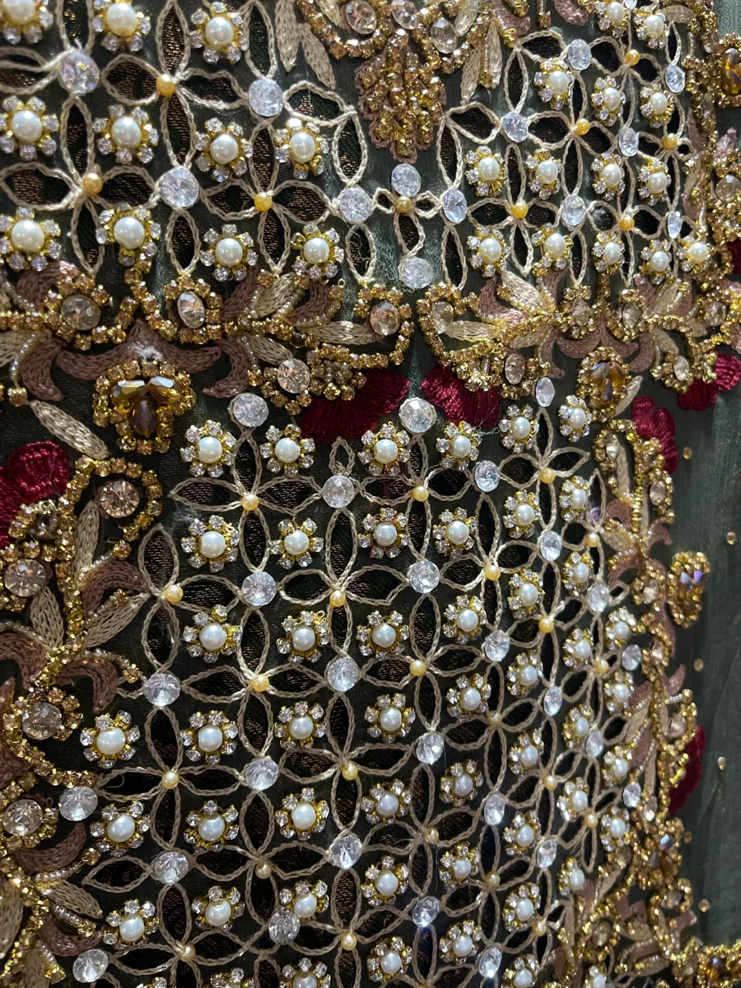 Embroidered Olive Green Pakistani Dress image indicator(3)