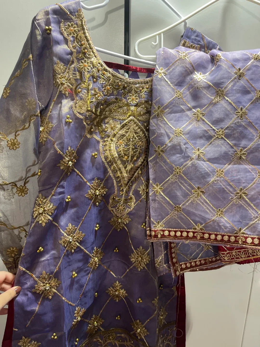 Purple & Gold Embroidered Shalwar Kameez image indicator(2)