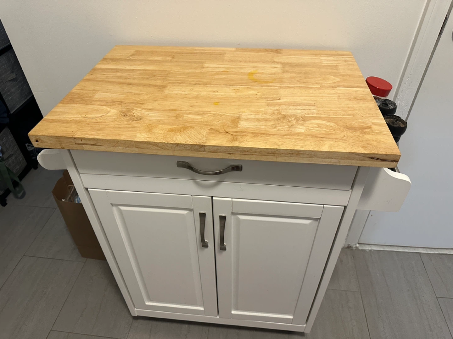 White Kitchen Island Cart with Wood Top
