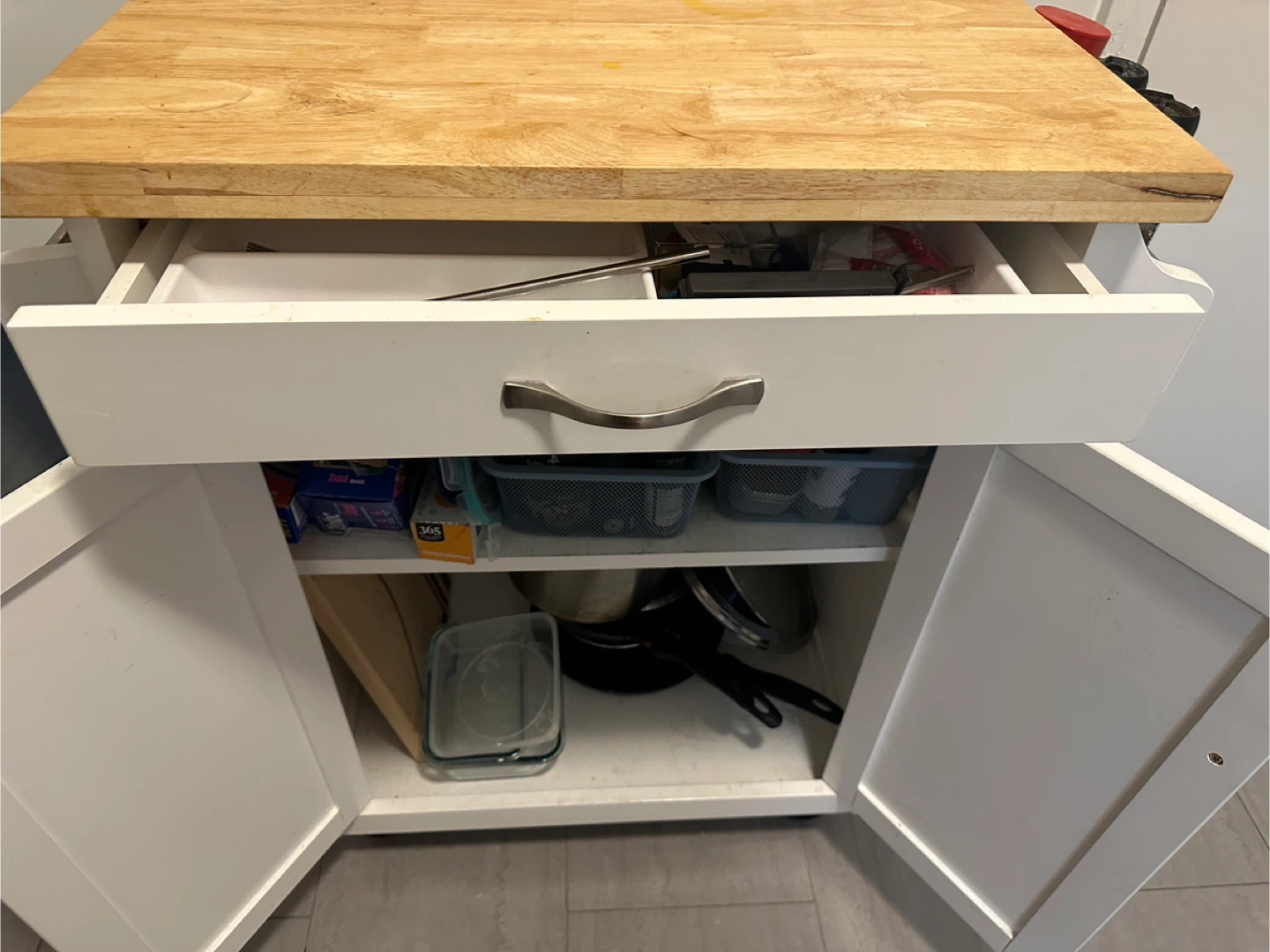 White Kitchen Island Cart with Wood Top - photo 4