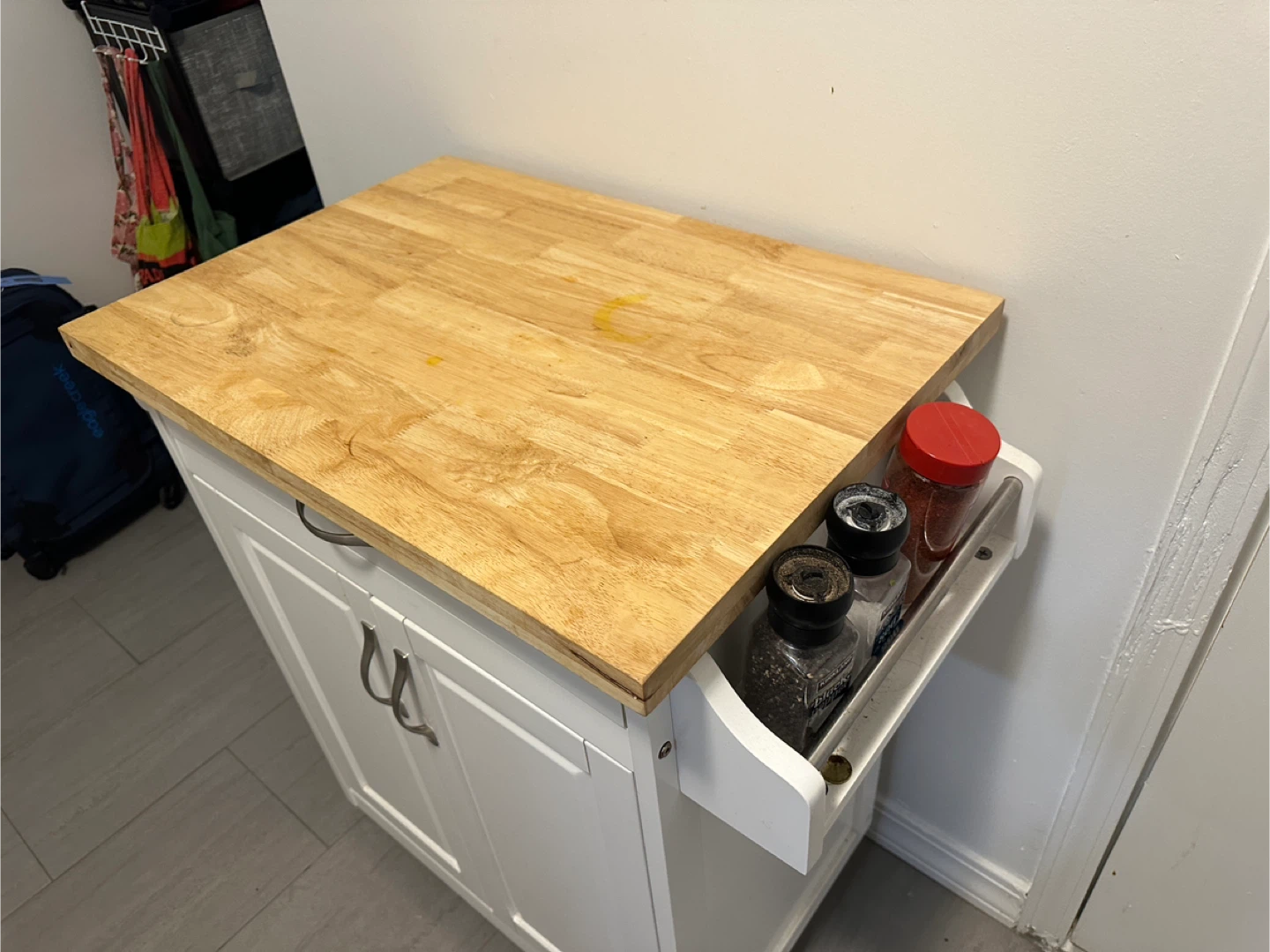 White Kitchen Island Cart with Wood Top - photo 2