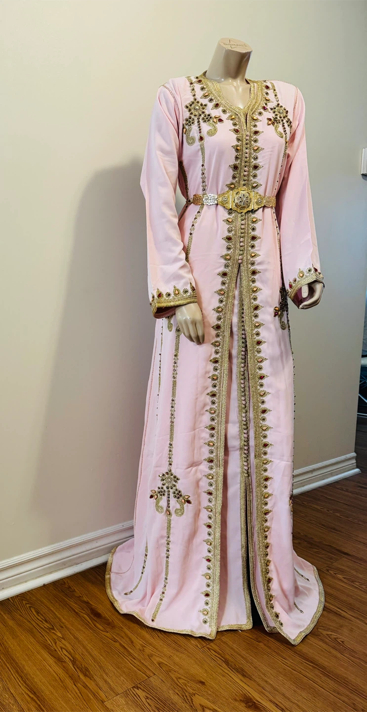 Pink Embellished Moroccan Kaftan