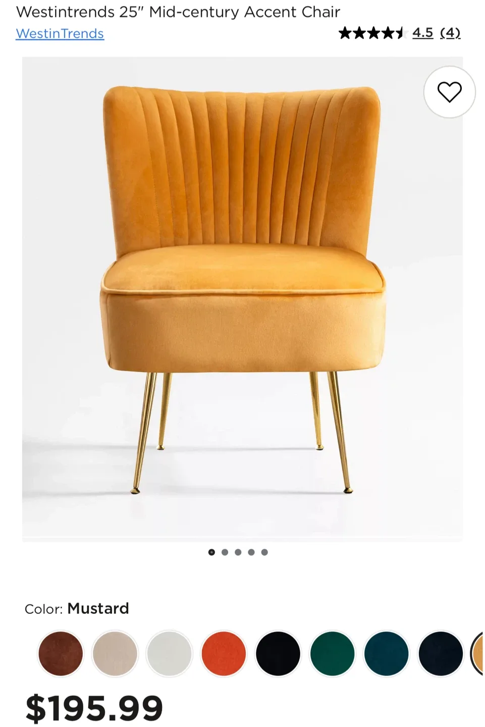 WestinTrends Mid-Century Accent Chair - Mustard image indicator(5)