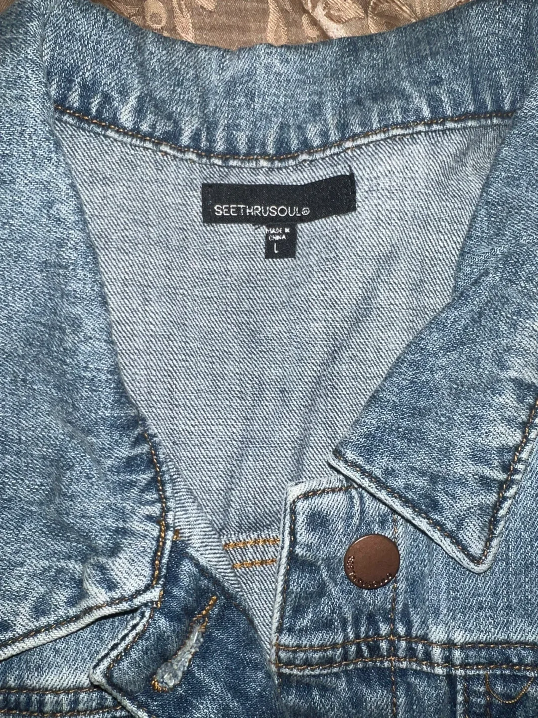 SIZE L Distressed Denim Jacket image indicator(3)