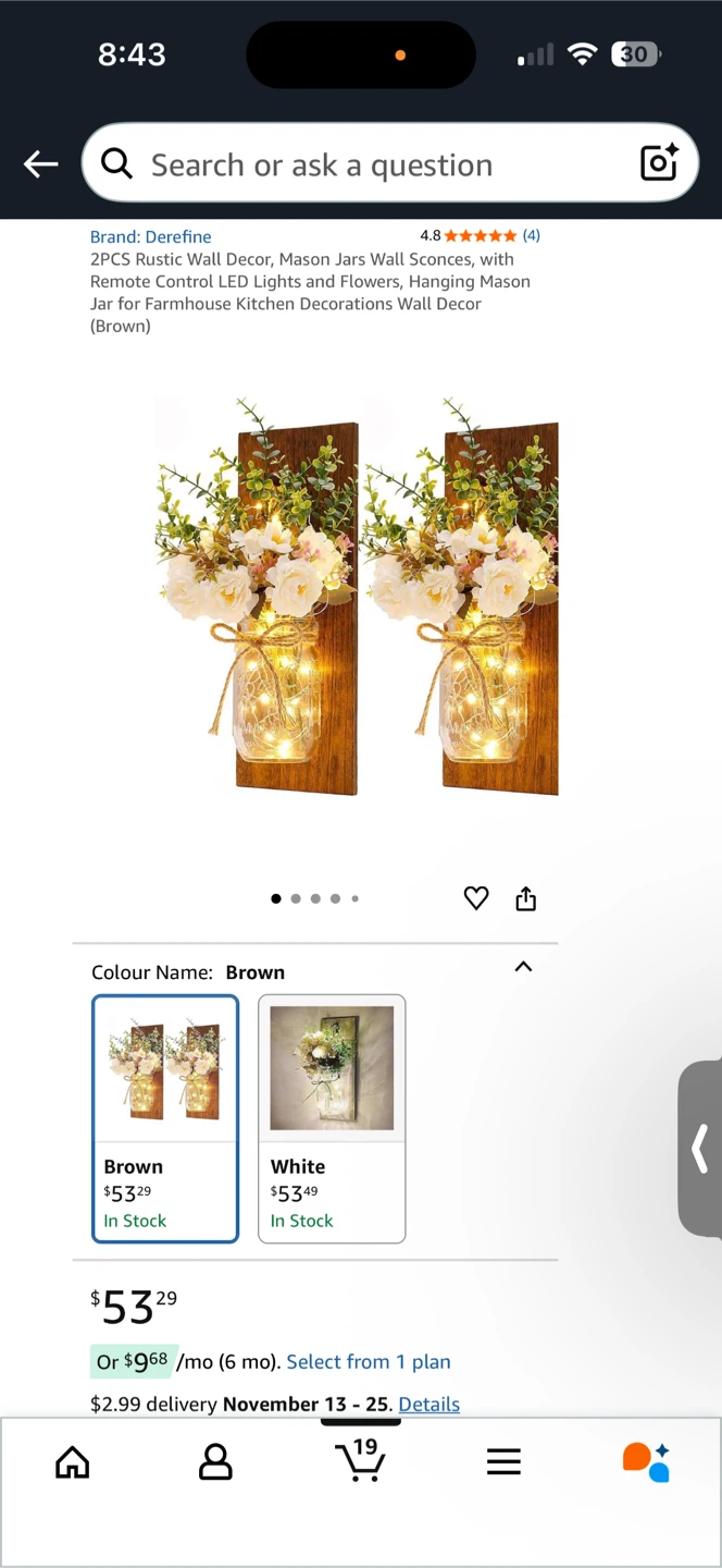 Rustic Wall Decor Mason Jar Sconces - Brown