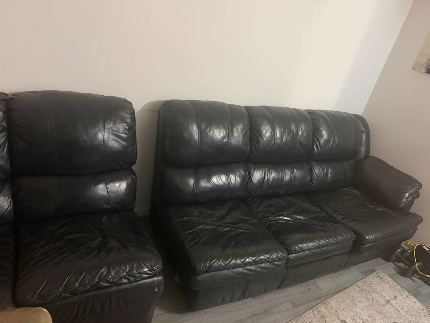 Black Leather Sofa Set - photo 2