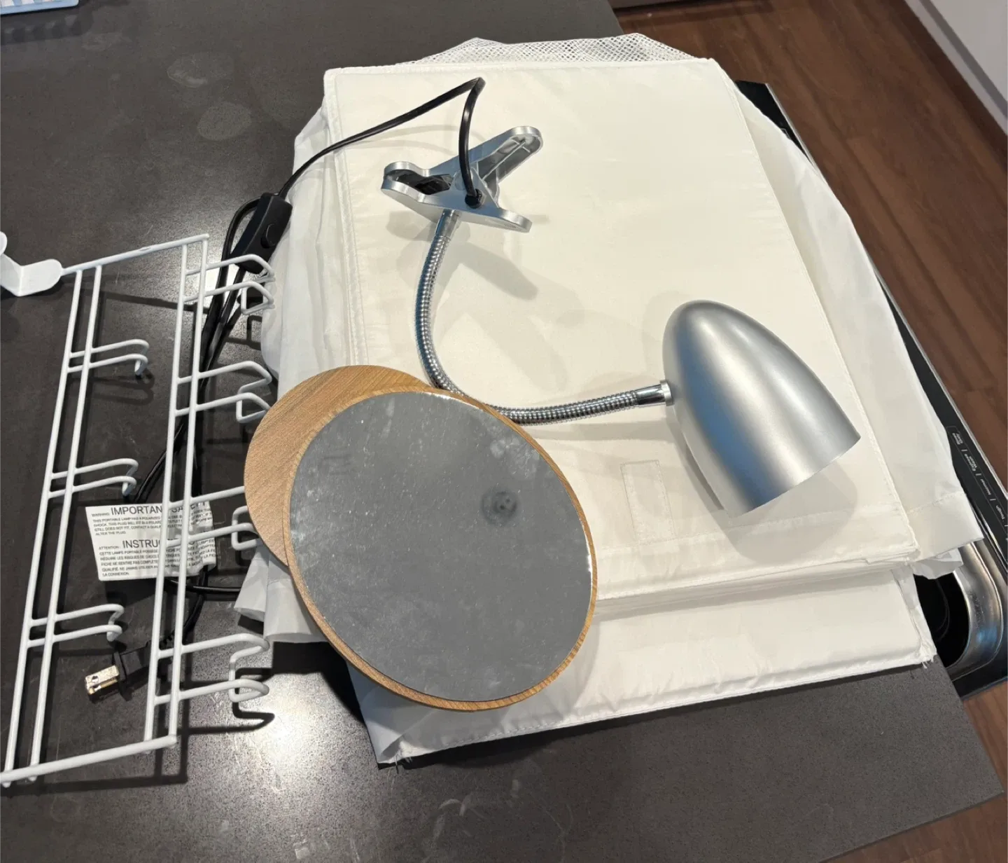 Mirror, Clip-on Lamp and ikea closet organizer thumbnail