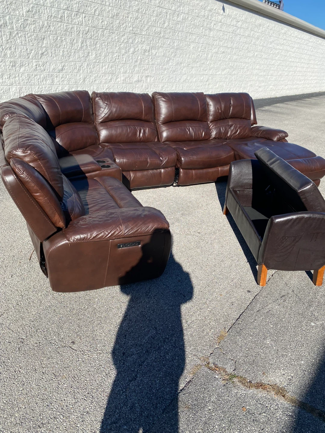Brown Leather Sectional Sofa with Ottoman