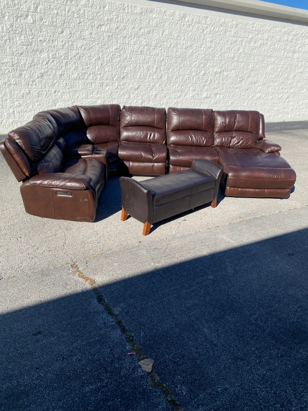 Brown Leather Sectional Sofa with Ottoman - photo 3