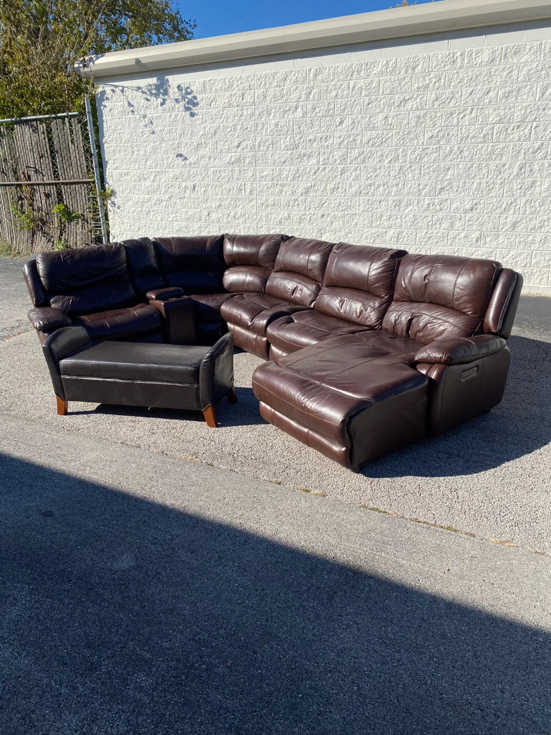 Brown Leather Sectional Sofa with Ottoman - photo 2