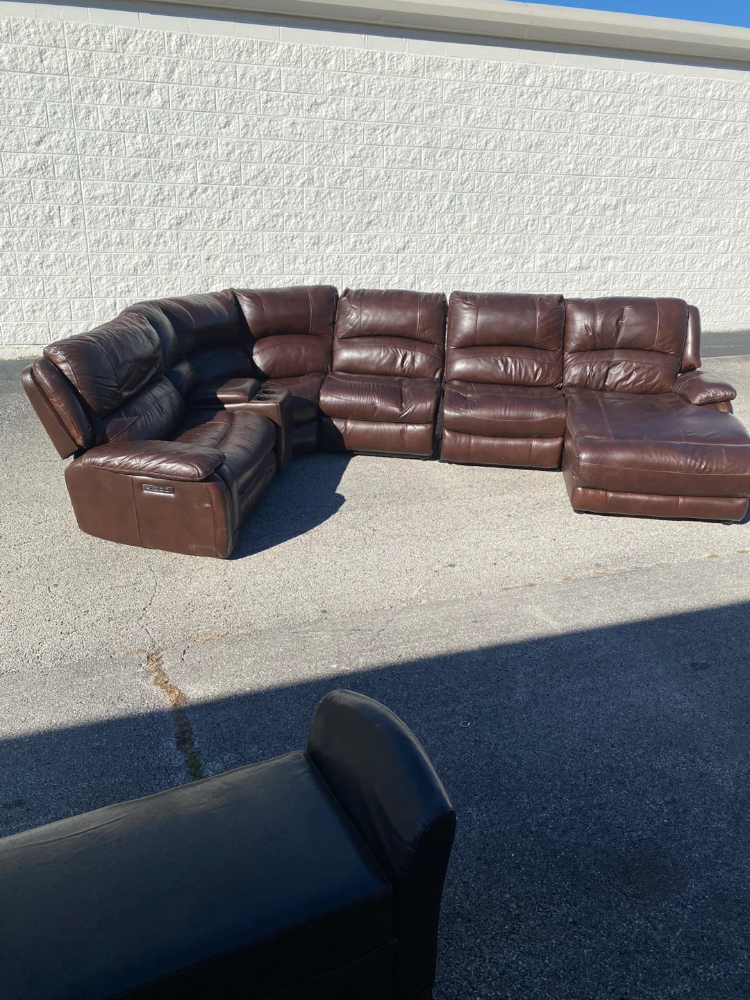 Brown Leather Sectional Sofa with Ottoman - photo 4