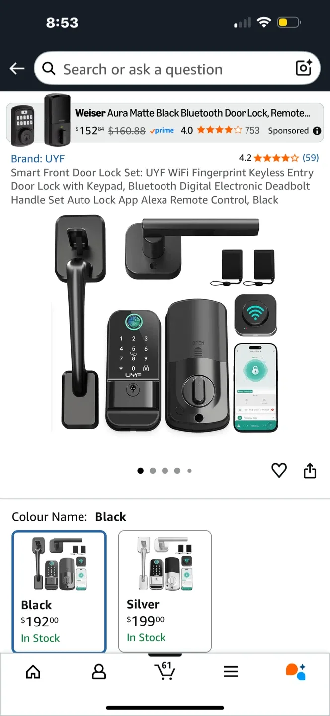 UYF Smart Fingerprint Door Lock - Black