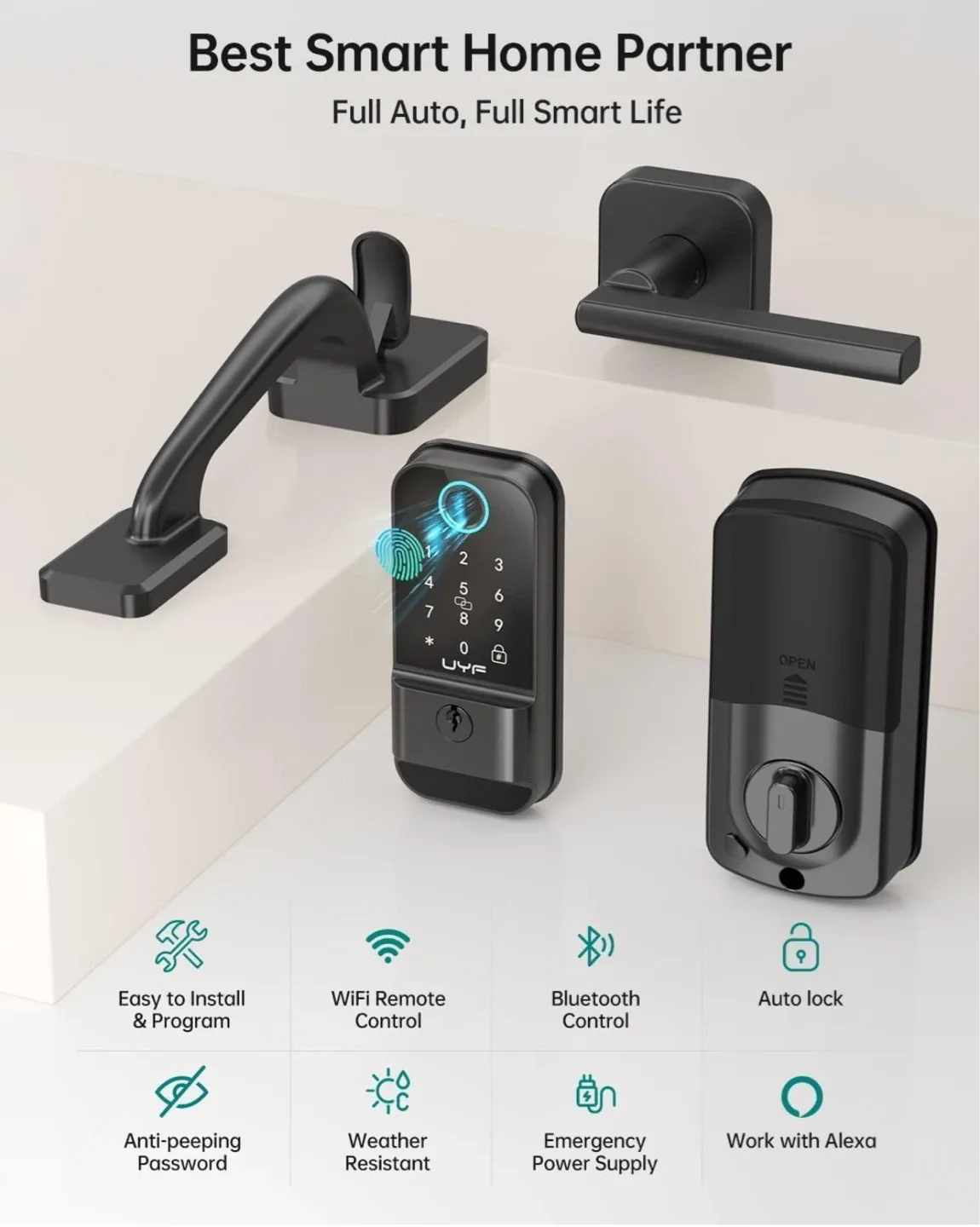 UYF Smart Fingerprint Door Lock - Black image indicator(2)