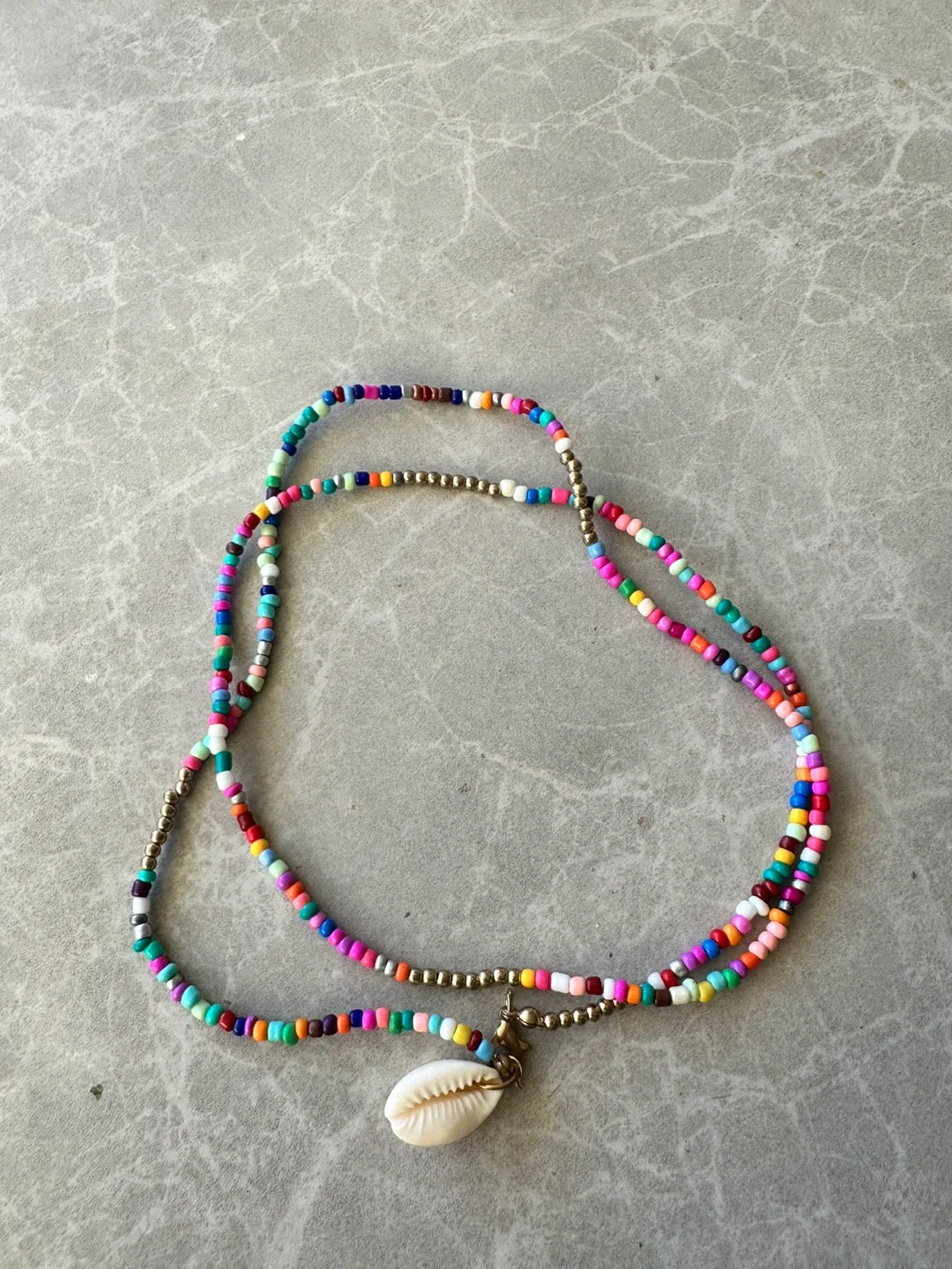 Beaded Necklace with Shell Charm