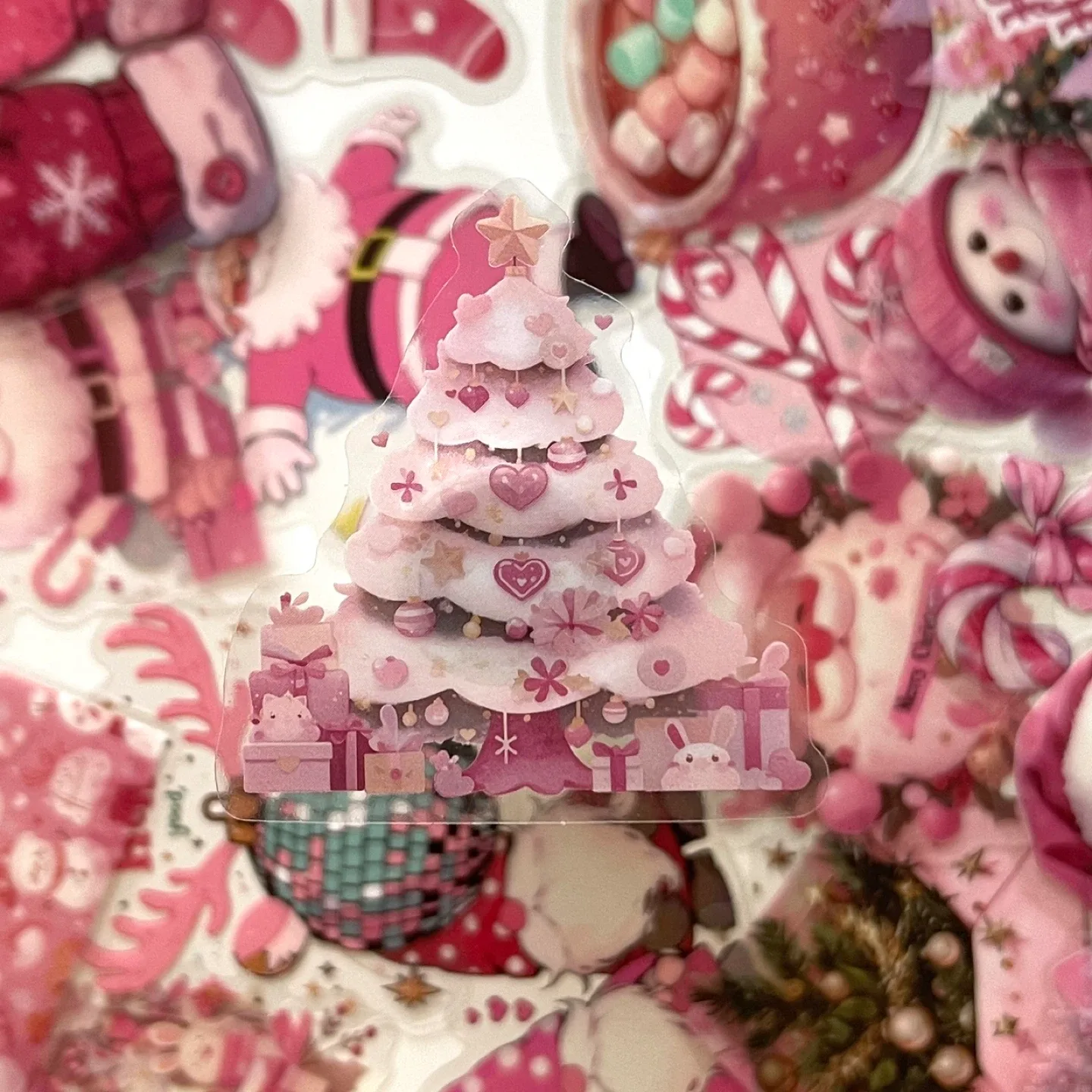 Pack of 27 Transparent Pink Christmas Stickers image indicator(4)