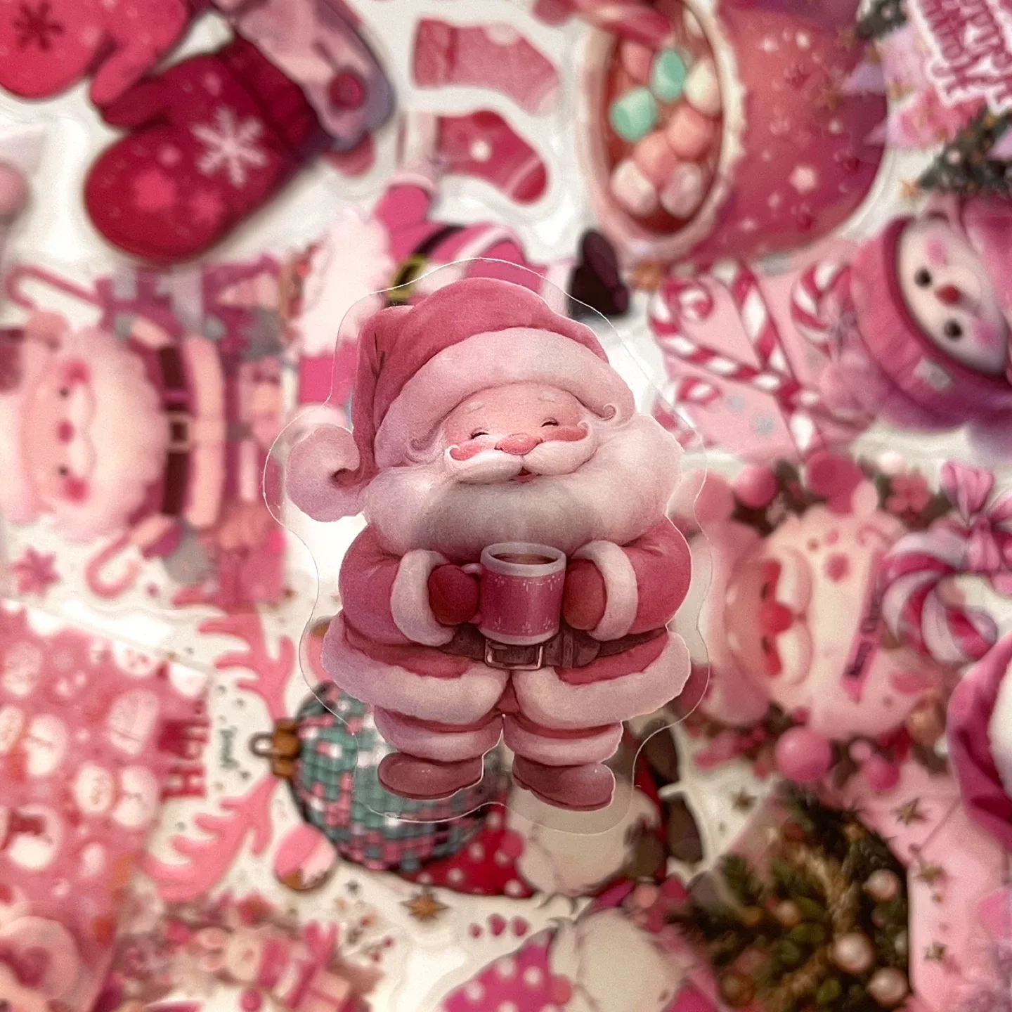 Pack of 27 Transparent Pink Christmas Stickers image indicator(2)