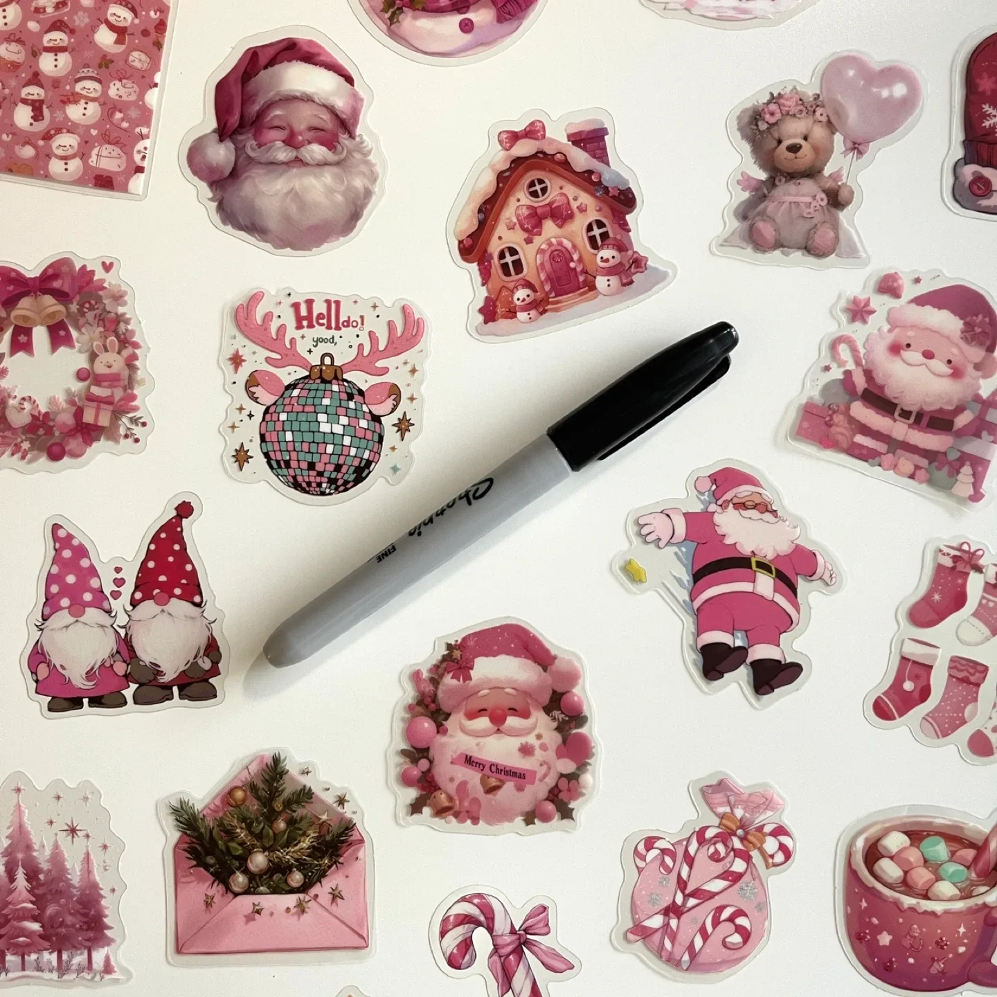 Pack of 27 Transparent Pink Christmas Stickers image indicator(5)