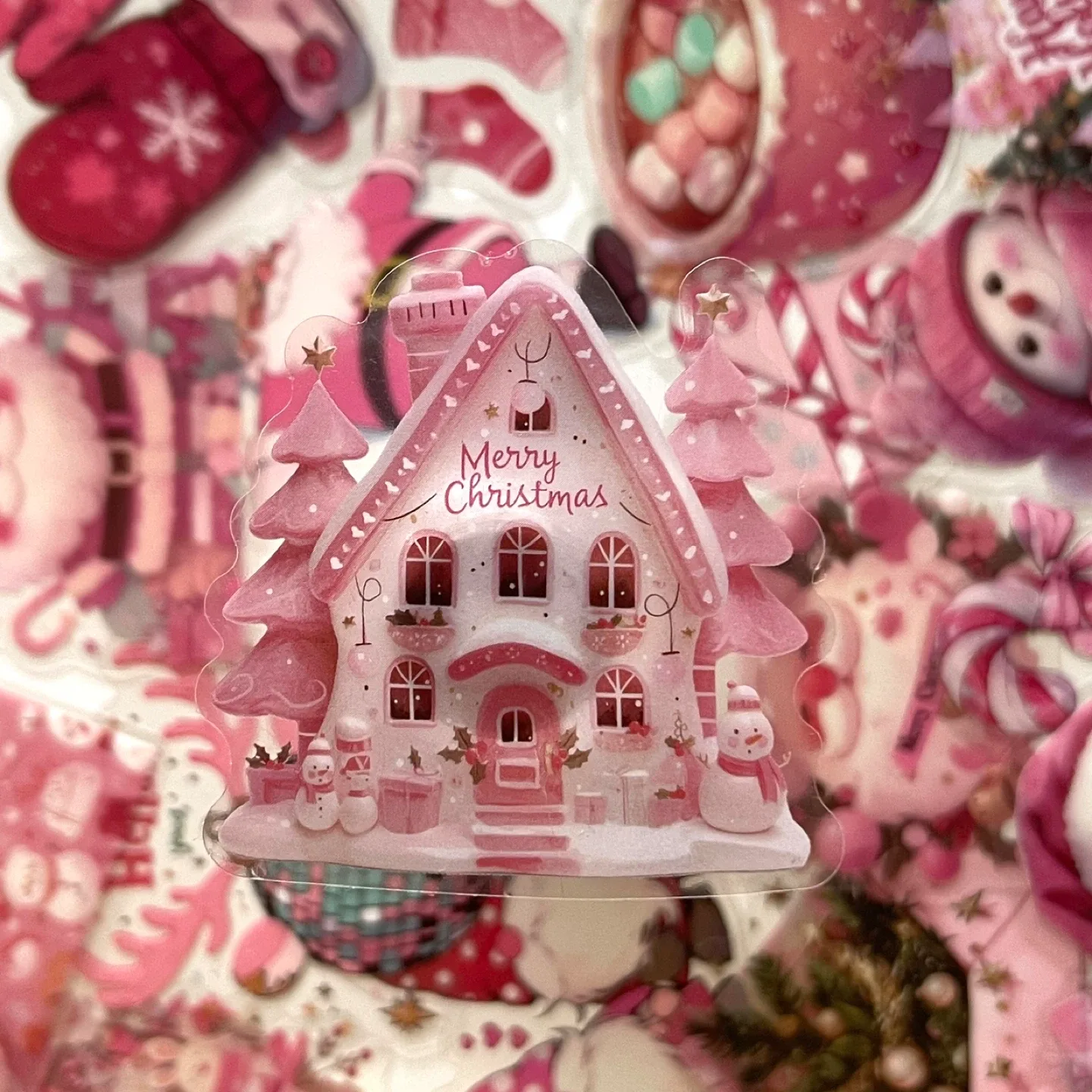 Pack of 27 Transparent Pink Christmas Stickers image indicator(3)