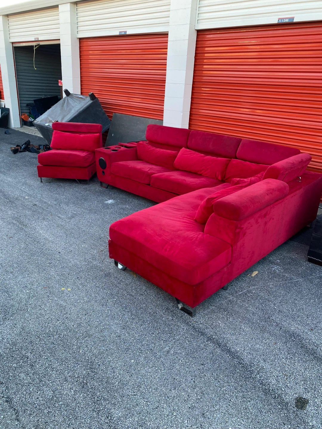 Red Sectional Sofa with Chair