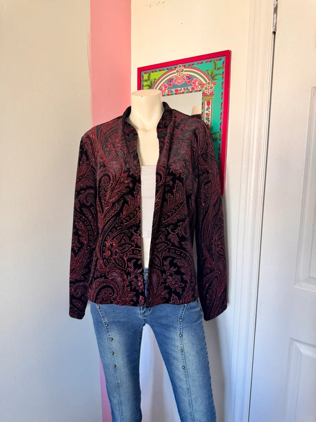 Sparkly Paisley Black and Red Jacket thumbnail