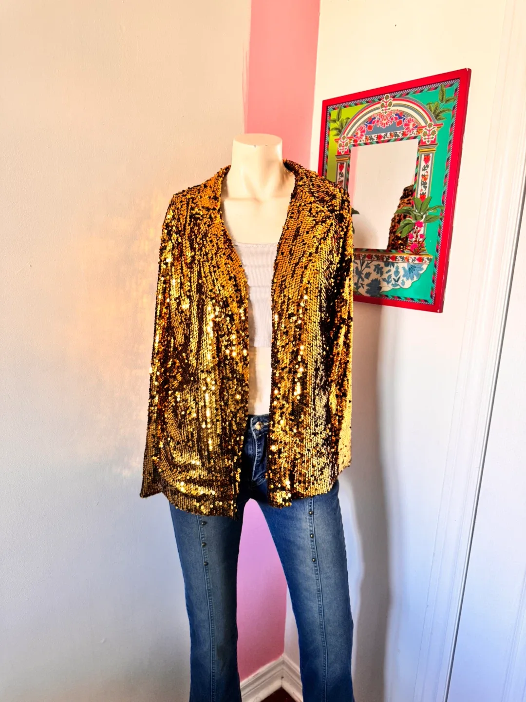 Women’s Gold Sequin Cardigan thumbnail