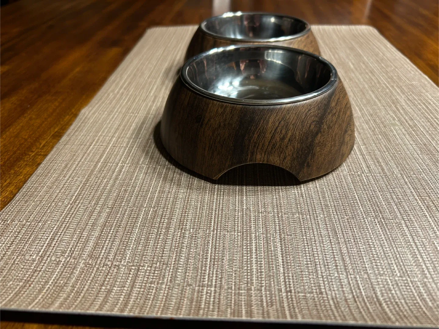 Like New! Elevated Pet Bowls — Woodgrain Decal —  Size XS image indicator(2)