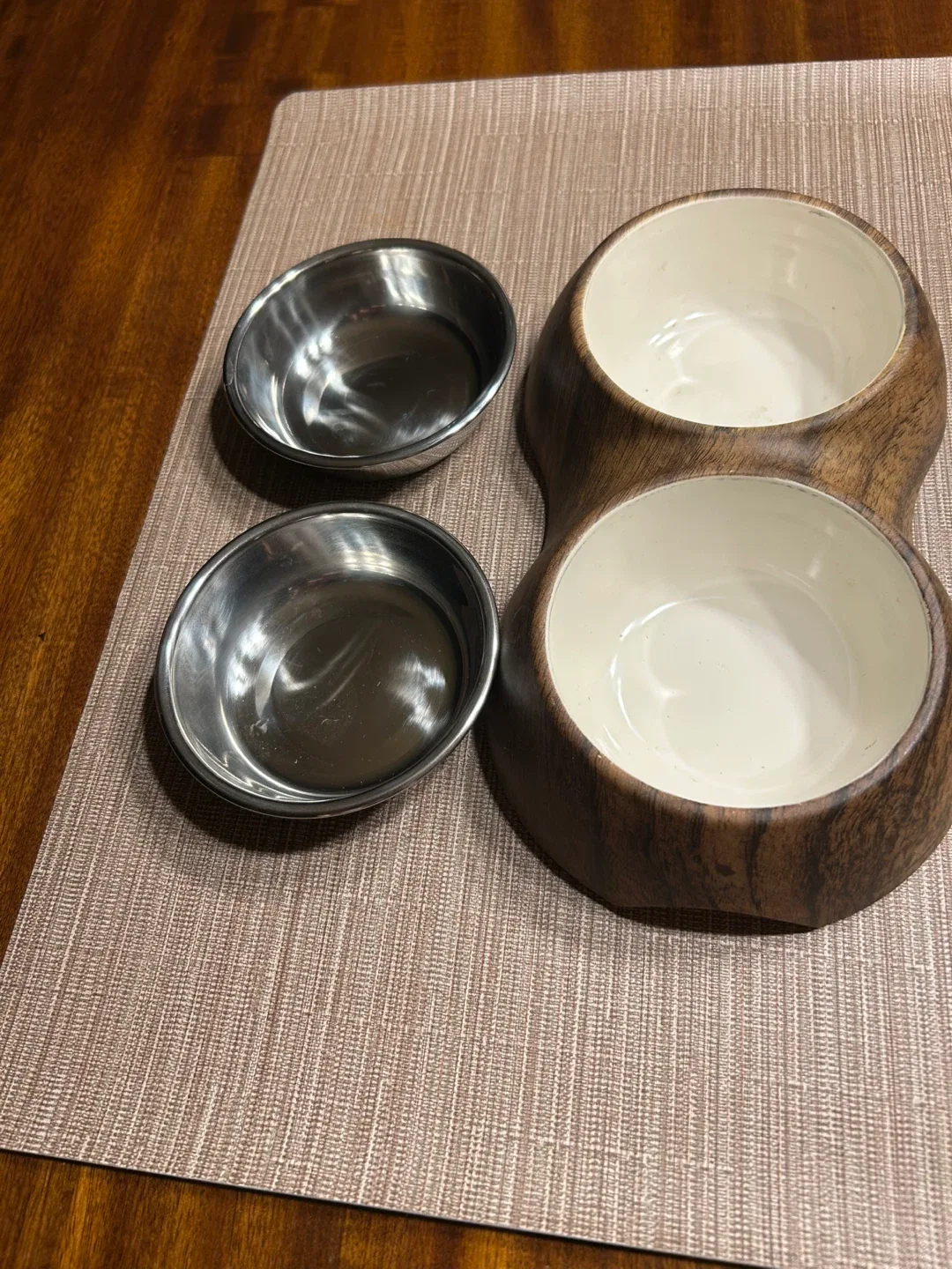 Like New! Elevated Pet Bowls — Woodgrain Decal —  Size XS image indicator(3)