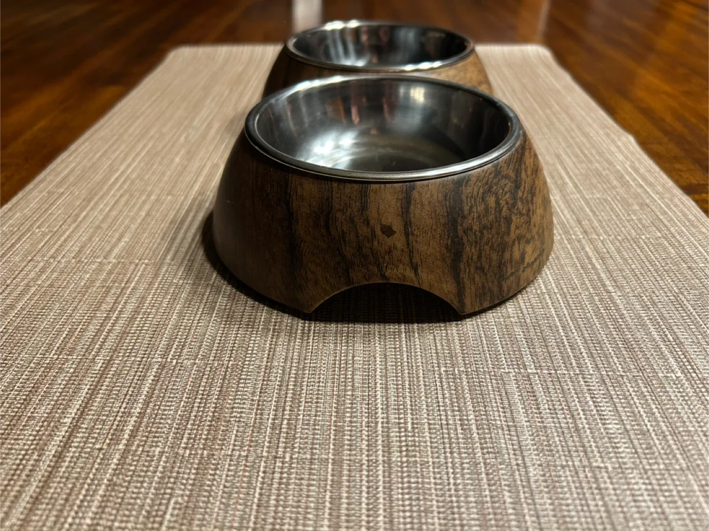 Like New! Elevated Pet Bowls — Woodgrain Decal —  Size XS image indicator(6)
