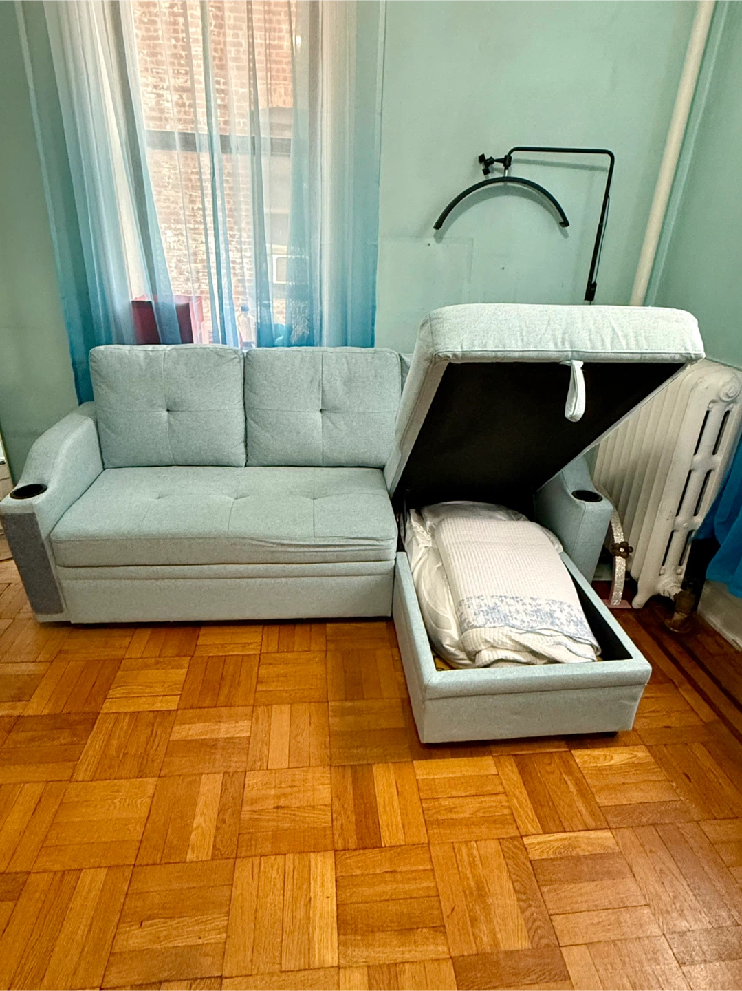 Light Blue Sectional Sofa with Storage - photo 3