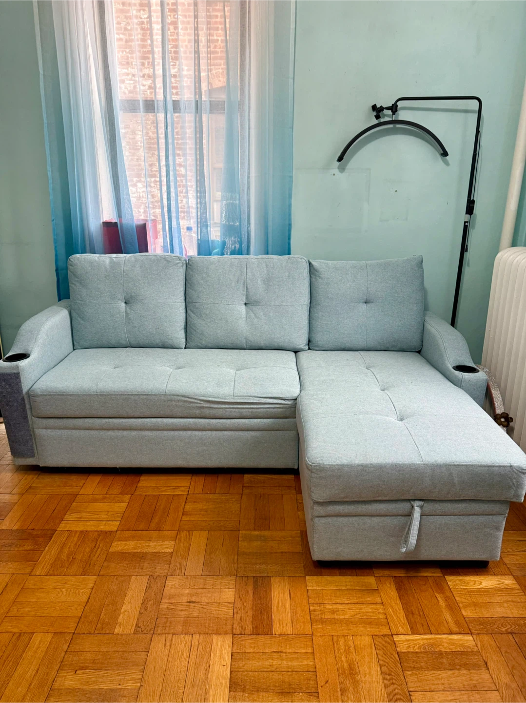 Light Blue Sectional Sofa with Storage
