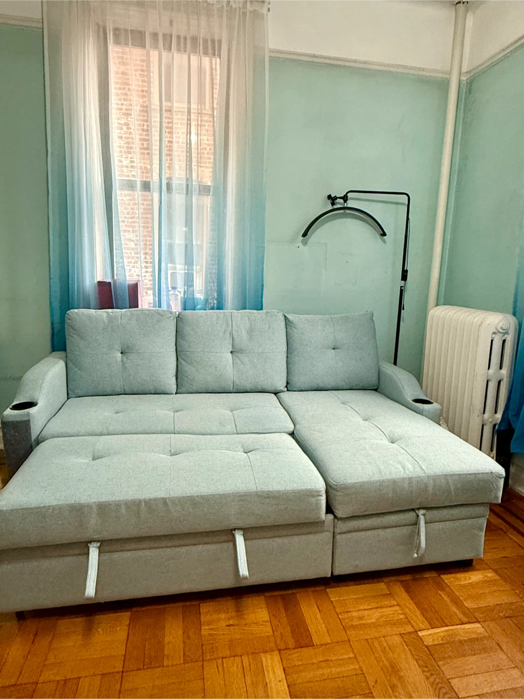 Light Blue Sectional Sofa with Storage - photo 2