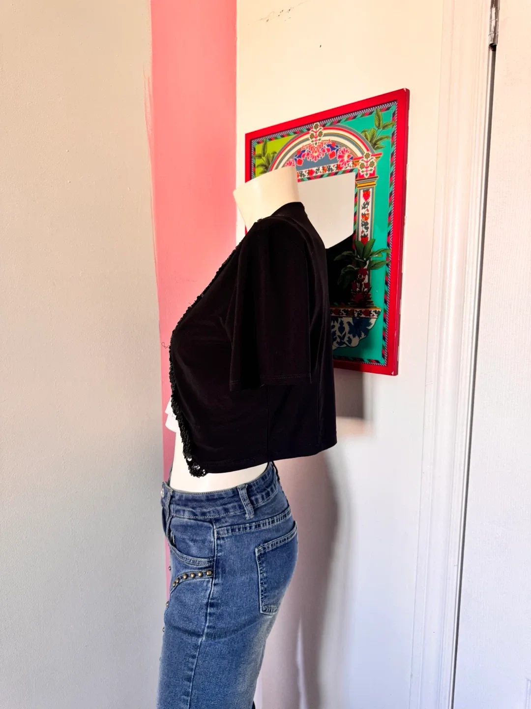 Black Sequin Trim Cardigan image indicator(4)