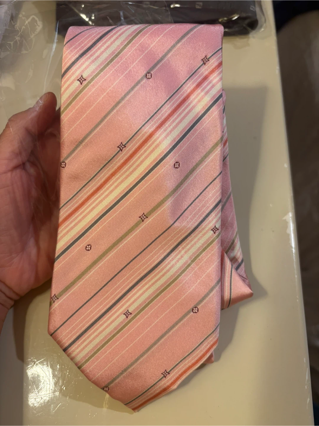 Louis Vuitton Pink Striped Silk Tie