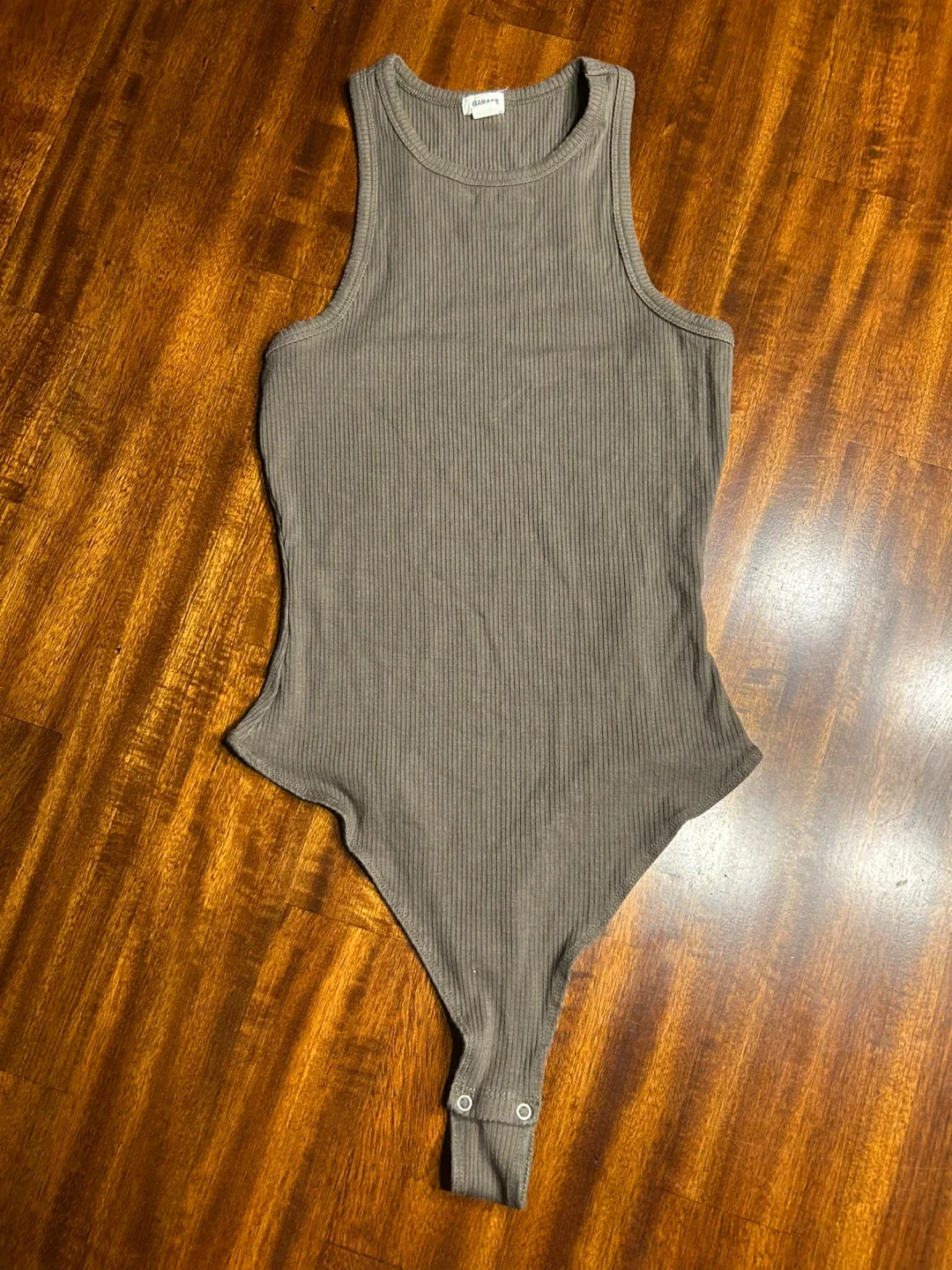 Garage Army Green Ribbed Tank Bodysuit - Size P/S image indicator(2)