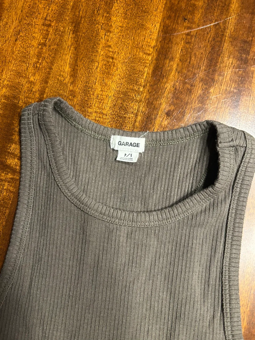 Garage Army Green Ribbed Tank Bodysuit - Size P/S image indicator(4)