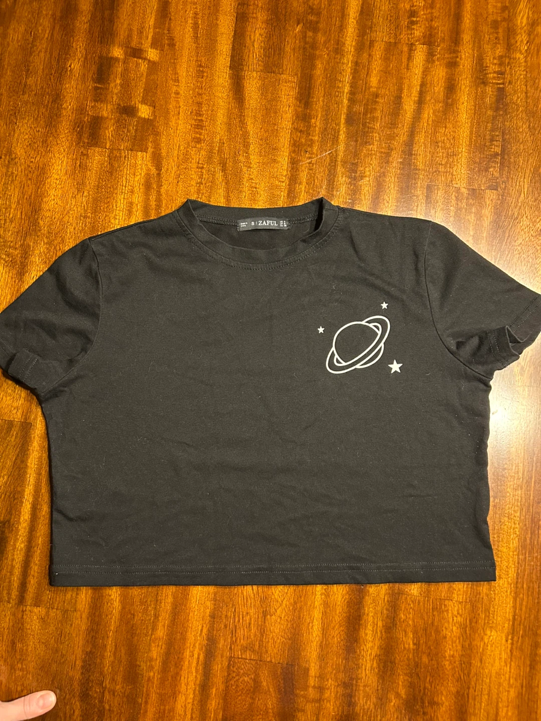 Zaful Black Graphic Cropped Tee - Size S