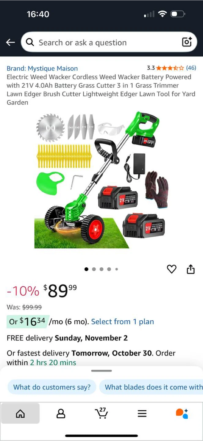 Electric Weed Wacker 21V (with Wheels)